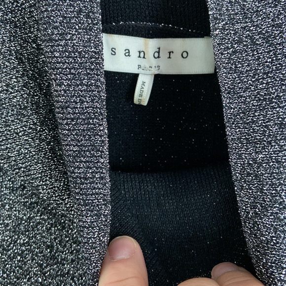 Sandro- Metallic Silver Stretch Knit Turtleneck Top - Picture 3 of 10